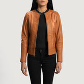 Kekin Tan Leather Biker Jacket